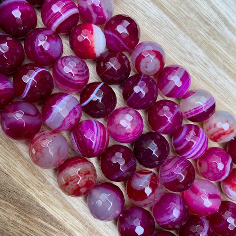 Natural Hot Pink Agate Beads,Pink Agate 14 mm Faceted Round Shape Beads