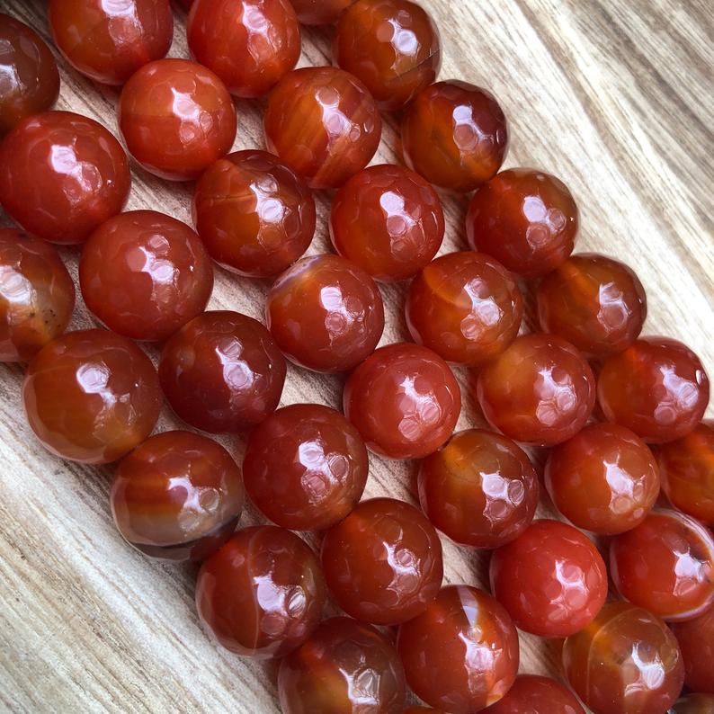 Natural Orange Agate Beads, Agate 14 mm Round Shape Faceted Beads
