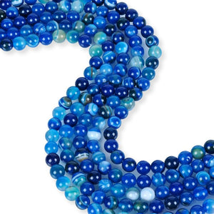 Natural Blue Stripped Agate Beads, Agate 8 mm Beads, Stripped Agate Round Shape Beads