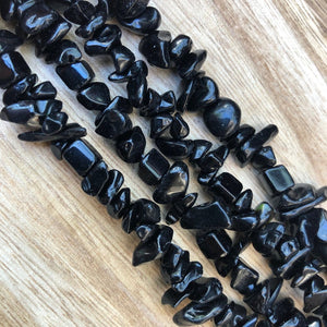 Natural Black Stones Chips Beads, Black Stone Smooth Chips Beads