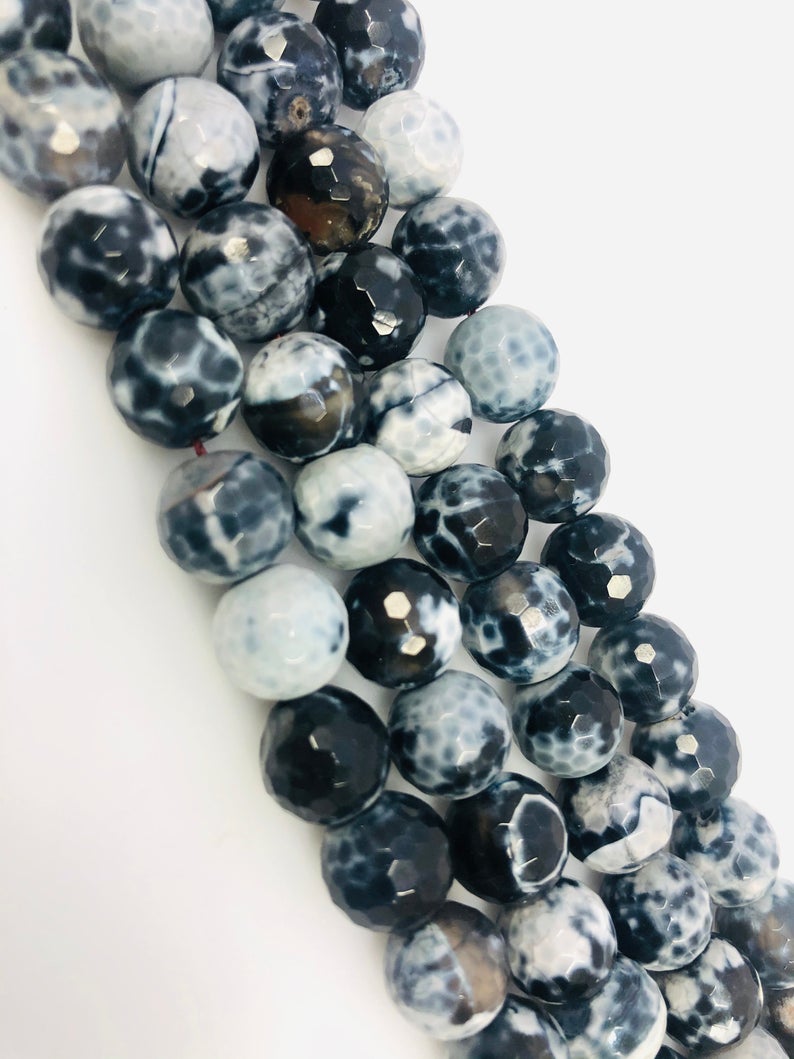 Natural Black Spotted Agate Beads, Round Shape 10 mm Agate Beads, Agate Smooth Beads
