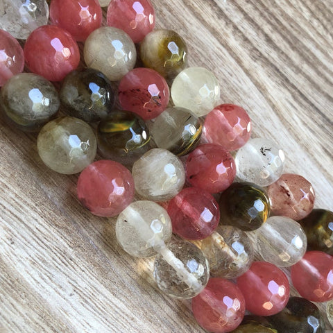 Natural Cherry Quartz Faceted Round Beads, Cherry Quartz 6 mm 8 mm, 12 mm Faceted Beads