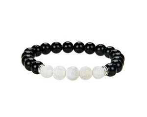 Natural Black Onyx and Frosted Agate Beaded Bracelet, 8 mm Round Shape Beaded Bracelet