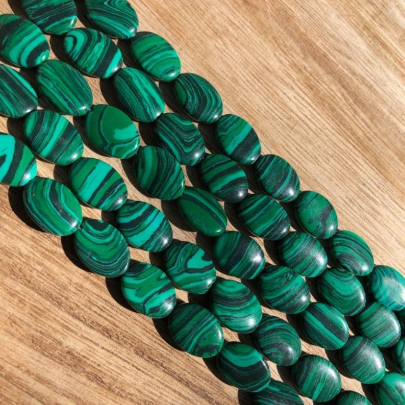 Malachite Beads, Smooth Oval Beads, Malachite Oval Shape 14x10 mm Beads