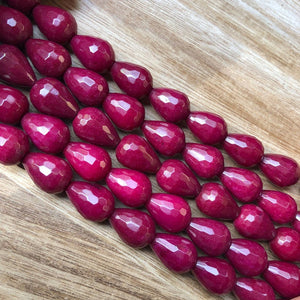 Natural Ruby Jade Smooth Beads, Ruby Jade 12x16 mm Drops Shape Faceted Beads