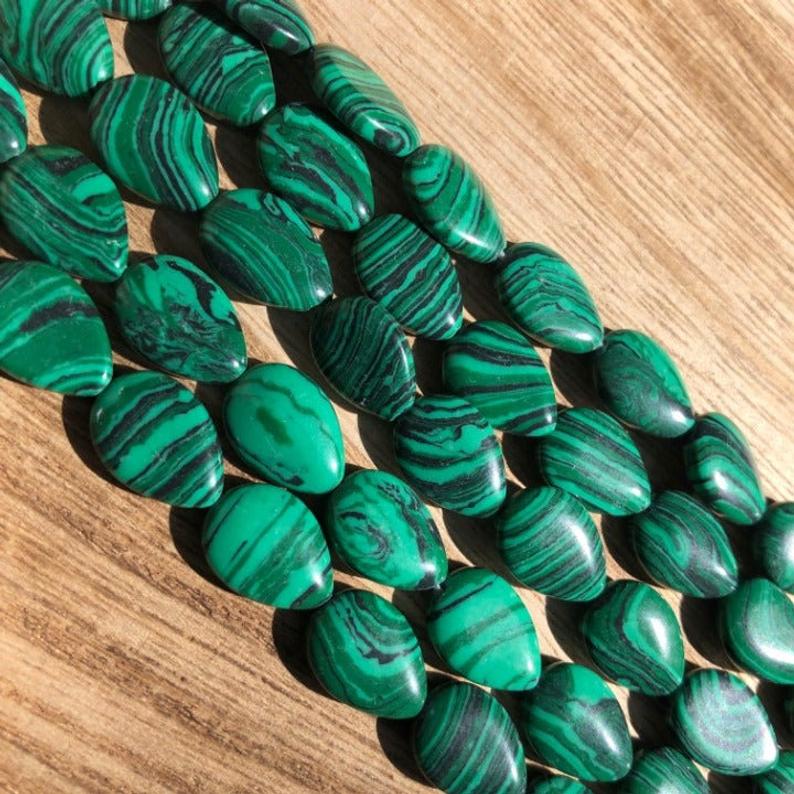 Malachite Beads, Malachite Smooth Beads, Malachite Pear Shape 14x10 mm Beads
