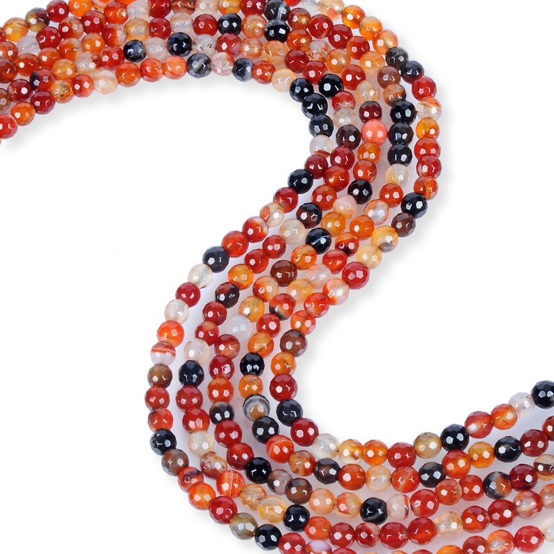 Multi-Color Carnelian Beads, Faceted Round 6 mm Beads,