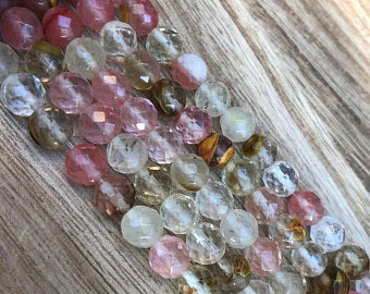 Natural Cherry Quartz Faceted Round Beads, Cherry Quartz 6 mm 8 mm, 12 mm Faceted Beads