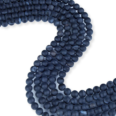 Natural Sand Finish Black Agate Beads, Agate 8 mm Smooth Beads, Round Shape Agate Beads