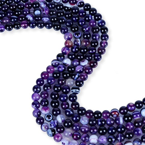Natural Purple Stripped Agate Beads, Agate 8 mm Beads, Round Shape Smooth Agate Beads
