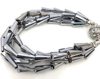 Crystal Glass Beaded Bracelet, Rhinestone Magnetic Clasp Bracelet, Multi Strand Beaded Bracelet