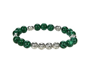 Natural Beaded Bracelet With Metal, Malachite 8 mm Round Bracelet