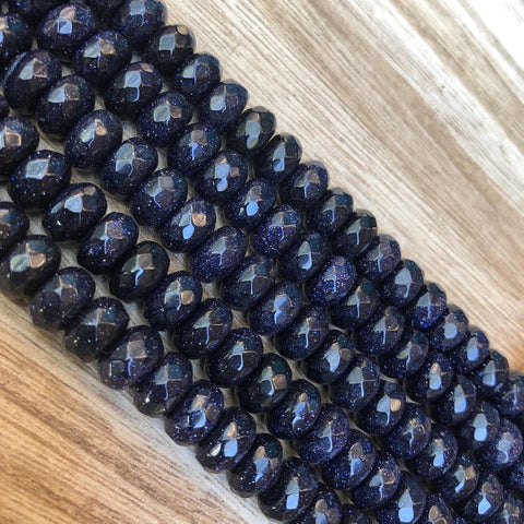 Natural Blue Goldstone Beads, Goldstone 10 mm Faceted Roundelle Beads