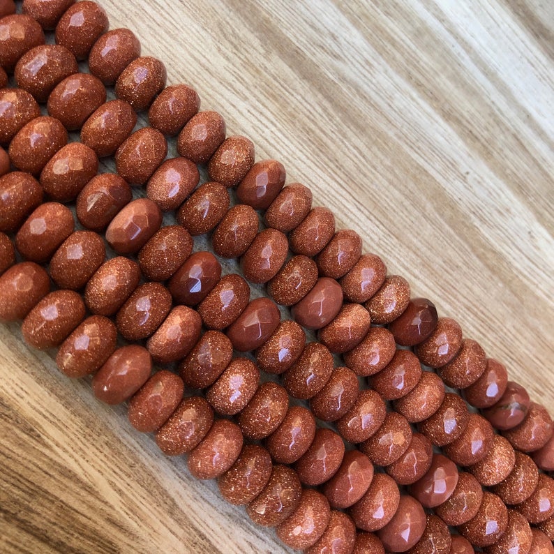 Natural Red Goldstone Faceted Roundelle Beads, Goldstone 10 mm Faceted Beads