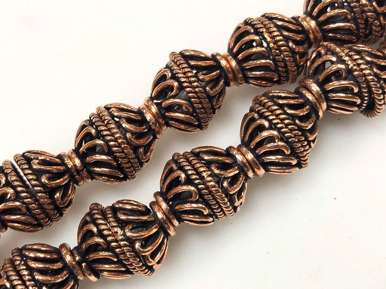 Handmade Solid Copper Bali Style Spacer Beads, Copper Cap Beads 50 Pcs