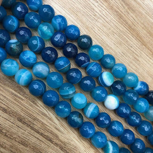 Natural Ocean Blue Agate Beads, Agate Faceted Round Shape 12 mm Beads