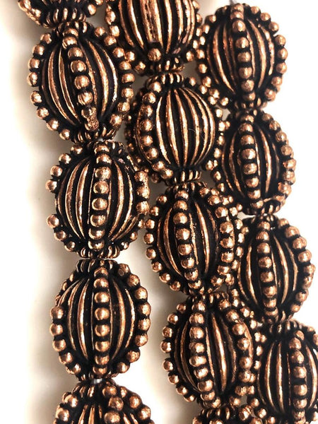 Solid Copper Bali Style Spacer Beads, Handmade Copper Beads 25 pcs