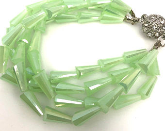 Crystal Glass Beaded Bracelet, Rhinestone Multi Strand Beaded Bracelet, Magnetic Clasp Bracelet