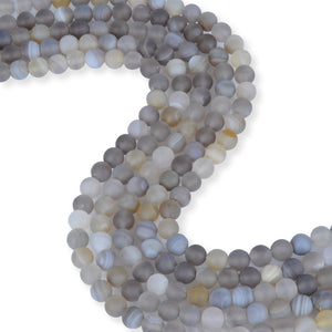 Natural Sand Finish Grey Agate Beads, Agate 8 mm Beads, Round Shape Agate Smooth Beads