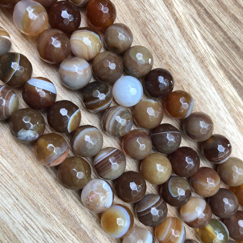 Natural Brown Agate Beads, Brown Agate Faceted 12 mm Round Shape Beads