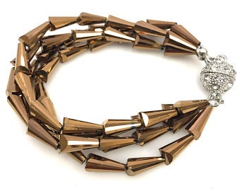 Crystal Glass Beaded Bracelet, Rhinestone Multi Strand Beaded Bracelet, Magnetic Clasp Bracelet