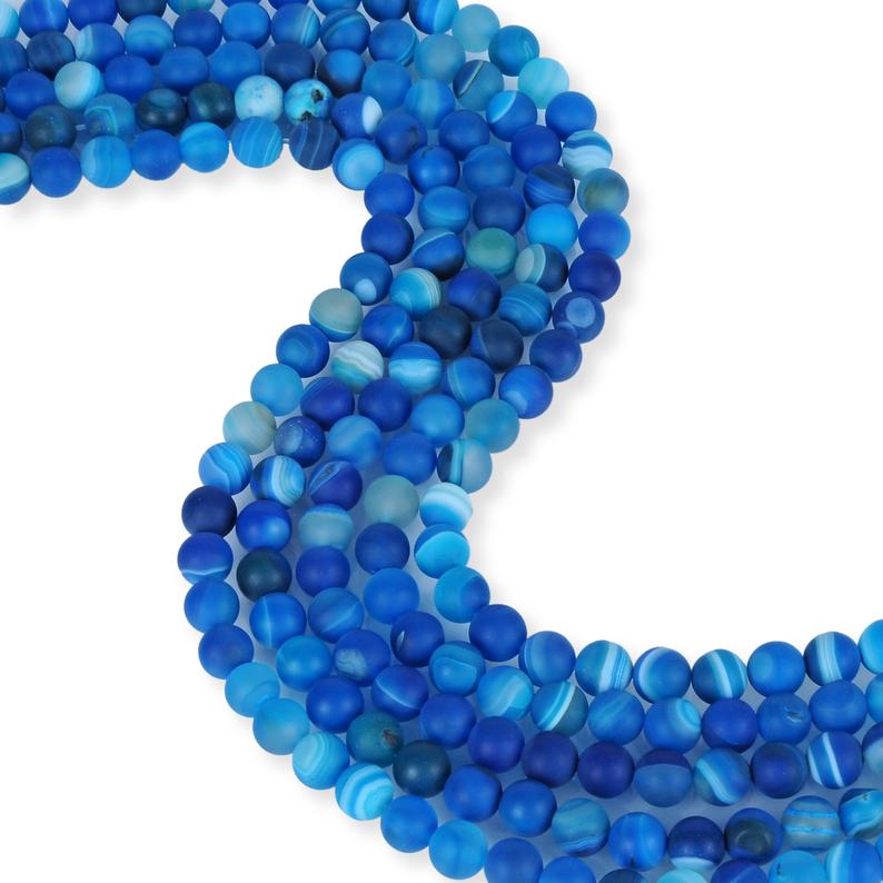Natural Frosted Blue Agate Beads, Agate Round Shape Beads, 8 mm Smooth Agate Beads