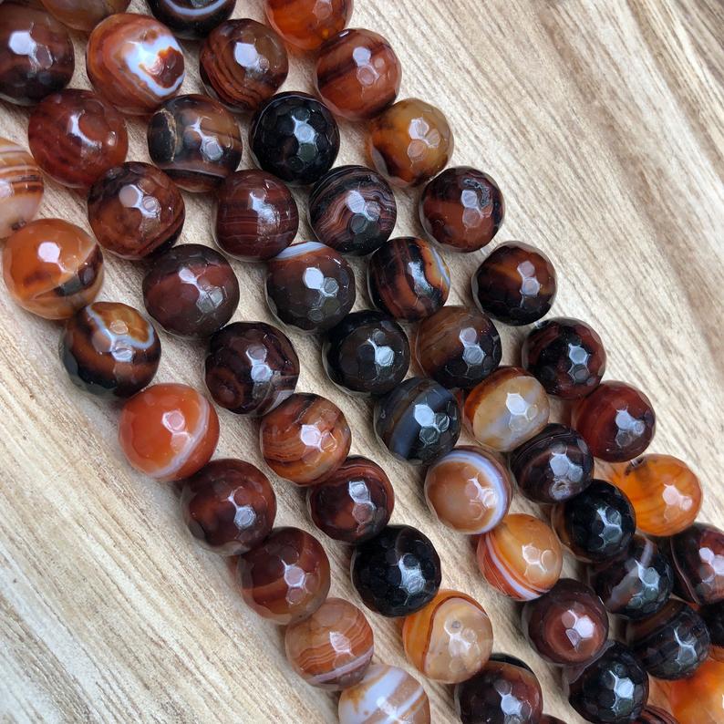 Natural Orange and Black Agate Beads, Agate 10 mm Smooth Round Shape Beads