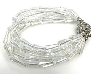Crystal Glass Beaded Bracelet, Multi Strand Rhinestone Beaded Bracelet, Magnetic Clasp Bracelet