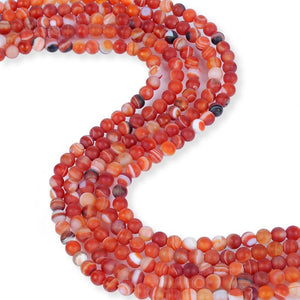 Orange White Matt Finish Agate Beads, Agate Round 6 mm Beads