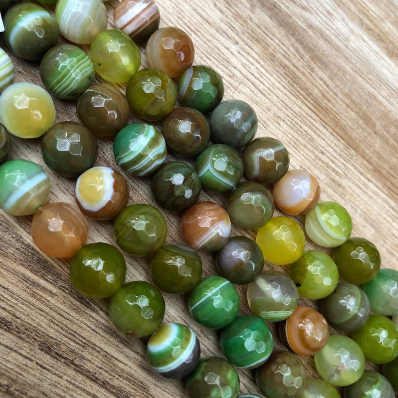 Natural Lime Agate Faceted Beads, Agate Round Shape 10 mm Smooth Beads