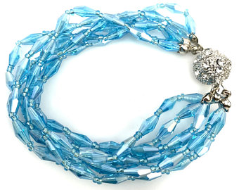 Crystal Glass Beaded Bracelet, Magnetic Clasp Rhinestone, Multi Strand Beaded Bracelet