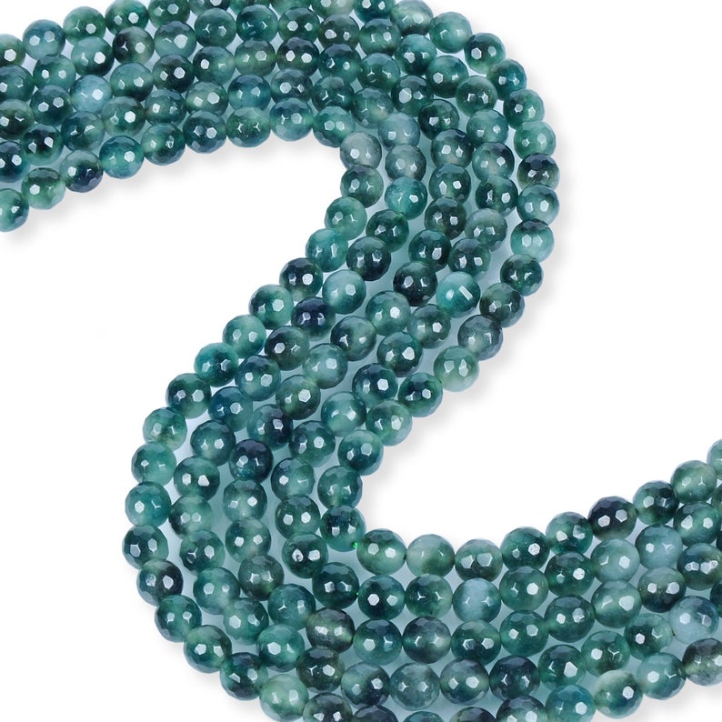 Natural Forest Green Spotted Agate Beads, Agate Faceted Beads, Round Shape 8 mm Agate Beads