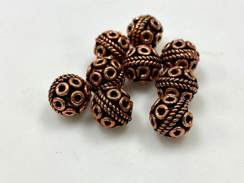 Copper Beads, Solid Copper Handmade Antique Look Beads 10mm 8 Pcs Set