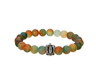 Natural Agate Beaded Bracelet With Metal, 8 mm Round Multi-Color Agate Beaded Bracelet
