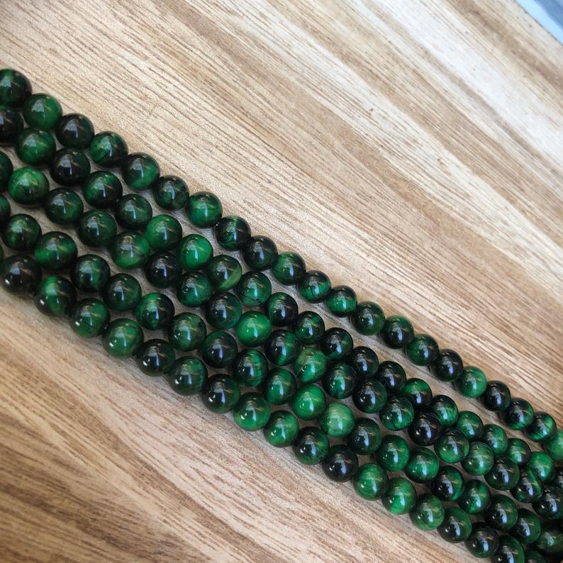 Natural Green Tiger Eye Beads, Tiger Eye 6 mm Faceted Roundelle Beads