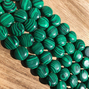 Malachite Beads, Coin Shape Malachite Beads, Malachite Smooth 12 mm Beads