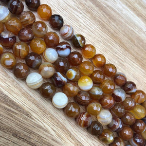 Brown Agate Beads, Agate Round 8 mm Faceted Cut Beads