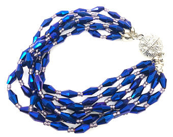 Crystal Glass Beaded Bracelet, Rhinestone Multi Strand, Magnetic Clasp Bracelet