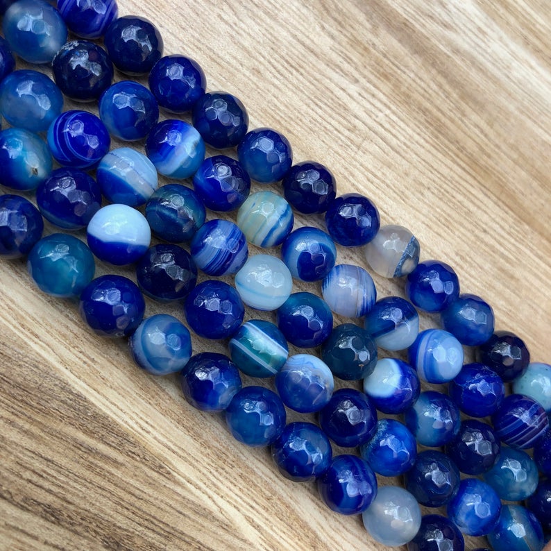 Natural Navy Blue Agate Beads, Agate Round 8 mm Faceted Beads
