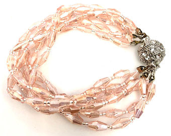 Crystal Glass Beaded Bracelet, Rhinestone Multi Strand, Magnetic Clasp Bracelet