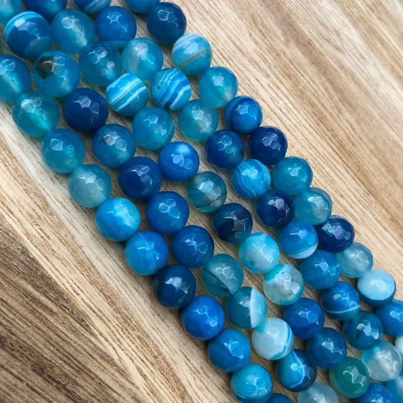 Natural Ocean Blue Agate Smooth Beads, Agate Faceted Round Shape 8 mm Beads