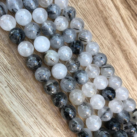 Natural Black Rutile Quartz Beads, Quartz 8 mm Stone Beads, Round Shape Beads