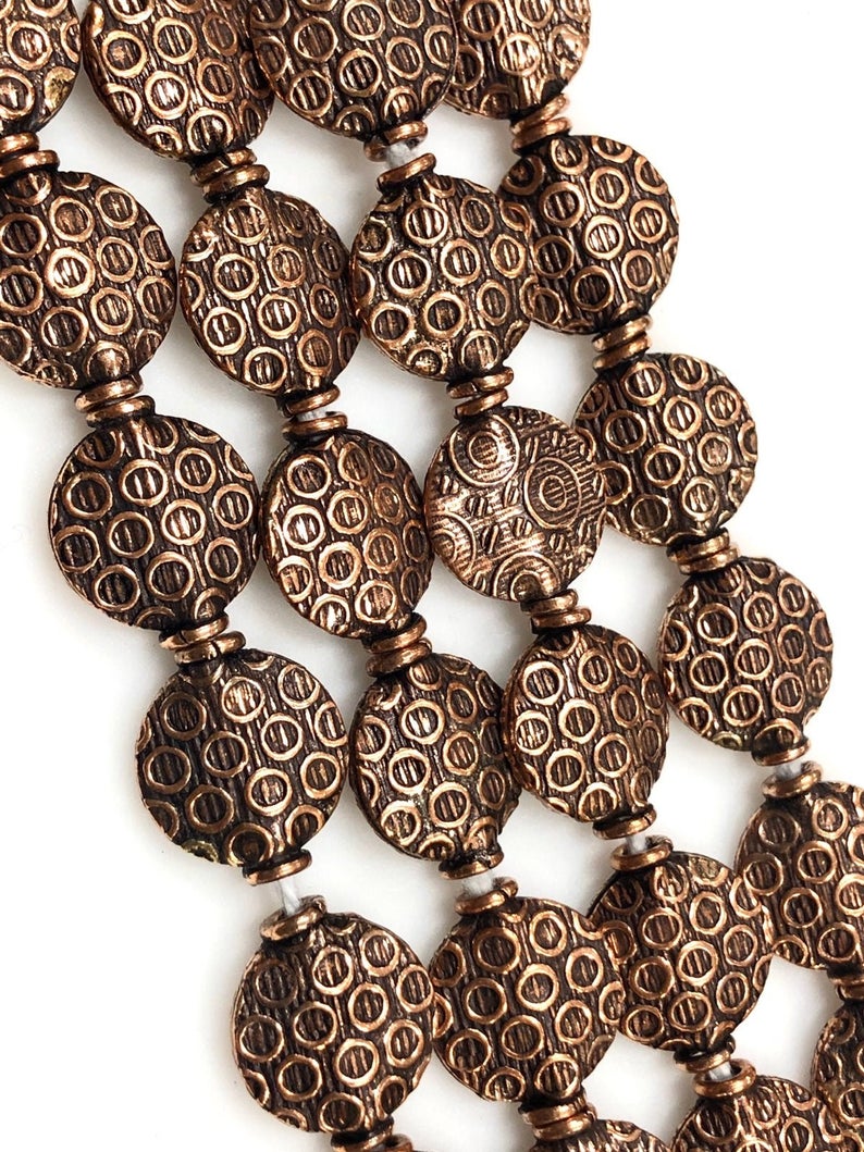 Solid Copper Bali Style Spacer Beads, Solid Copper Beads 25 Pcs