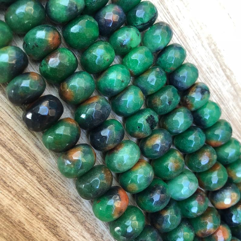 Natural Green Agate Faceted Beads, Agate 5x8, 8x12 mm Roundelle Shape Beads