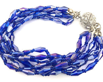 Crystal Glass Beaded Bracelet, Magnetic Clasp Bracelet, Rhinestone Multi Strand Bracelet