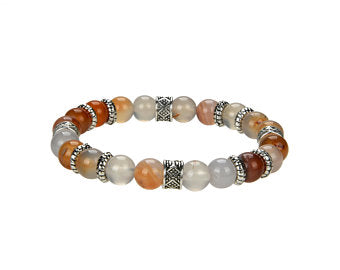 Natural Agate Beaded Bracelet With Metal, Stripped Agate 8 mm Round Beaded Bracelet