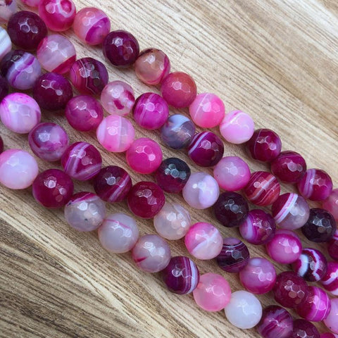 Natural Hot Pink Agate Beads, Agate Faceted 8 mm Round Shape Beads