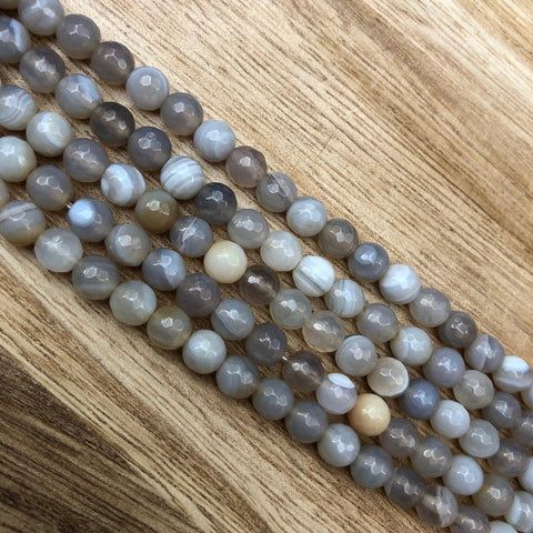 Natural Grey Agate Beads, Agate Faceted Cut 8 mm Round Shape Beads