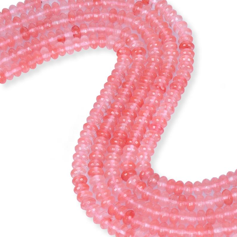 Natural Cherry Quartz Beads, Faceted 8 mm Quartz Beads, Cherry Quartz Roundelle Beads