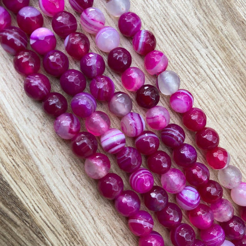Natural Pink Agate Smooth Beads, Agate 6 mm Round Shape Faceted Beads